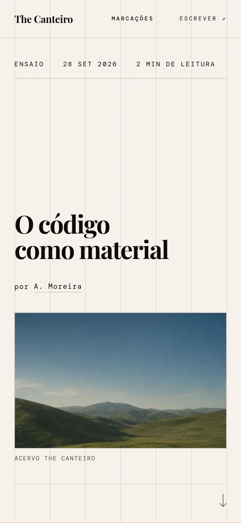 A abertura da publicação no celular: tipo, data, tempo de leitura, o título e a foto da capa.
